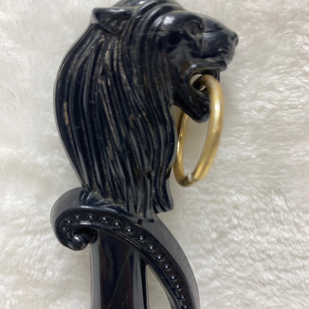 VTG Black Bakelite Lion's Head Shoe Horn Brass Ring Decorative Handle Japan - Picture 2 of 12